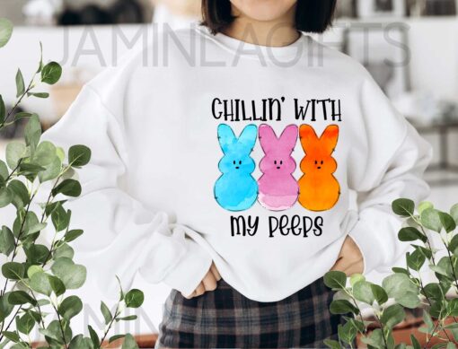 Chilling With My Peeps Easter Shirt , Funny Bunny Family Design