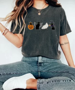 Ghost Cat and Pumpkins Shirt Array