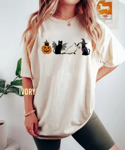 Ghost Cat and Pumpkins Shirt Array