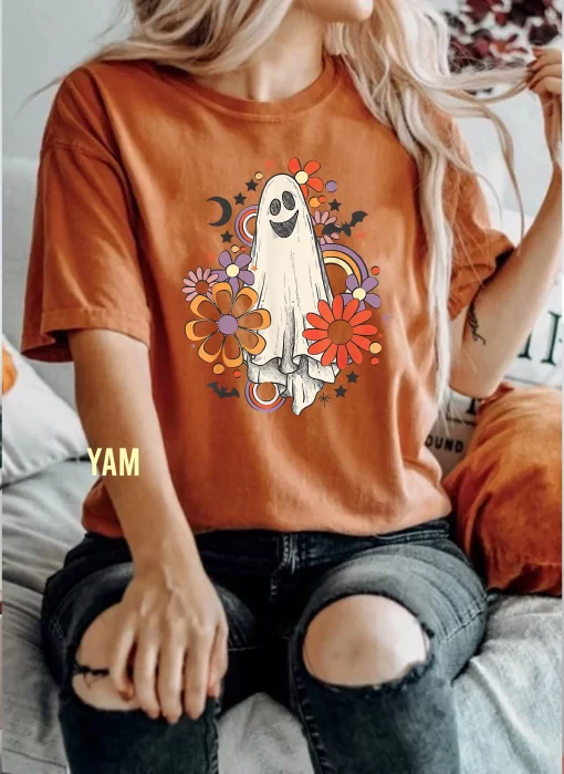 Floral Ghost Tee for Pumpkin Festival