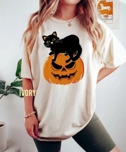 Black Cat on Pumpkin Shirt