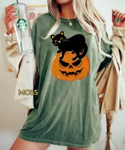 Black Cat on Pumpkin Shirt
