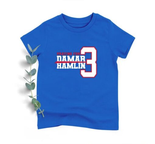 Praying for Damar Hamlin 3 Shirt, Love For 3 Pray For Damar Blue T-Shirt - 1