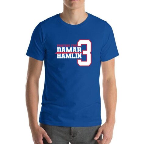 Praying for Damar Hamlin 3 Shirt, Love For 3 Pray For Damar Blue T-Shirt - 2