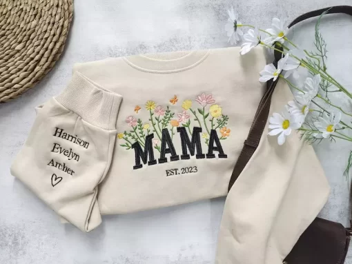 Custom Mama Embroidered Floral Sweatshirt